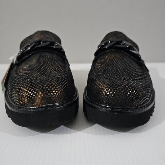 NEW Mephisto Salka Loafer 6.5 Gold Snake Print Leather Chunky Lug Sole Slip On - Picture 5 of 13